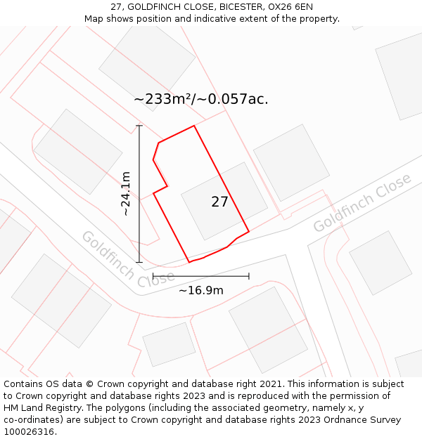 27, GOLDFINCH CLOSE, BICESTER, OX26 6EN: Plot and title map