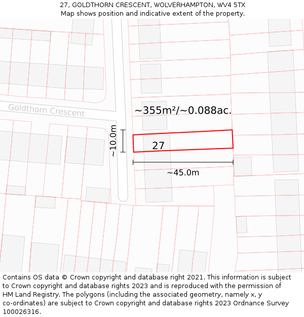 27, GOLDTHORN CRESCENT, WOLVERHAMPTON, WV4 5TX: Plot and title map