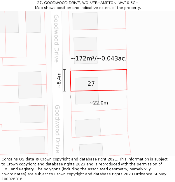 27, GOODWOOD DRIVE, WOLVERHAMPTON, WV10 6GH: Plot and title map