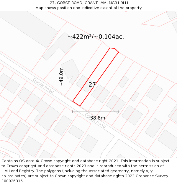27, GORSE ROAD, GRANTHAM, NG31 9LH: Plot and title map