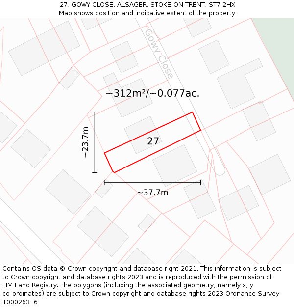 27, GOWY CLOSE, ALSAGER, STOKE-ON-TRENT, ST7 2HX: Plot and title map