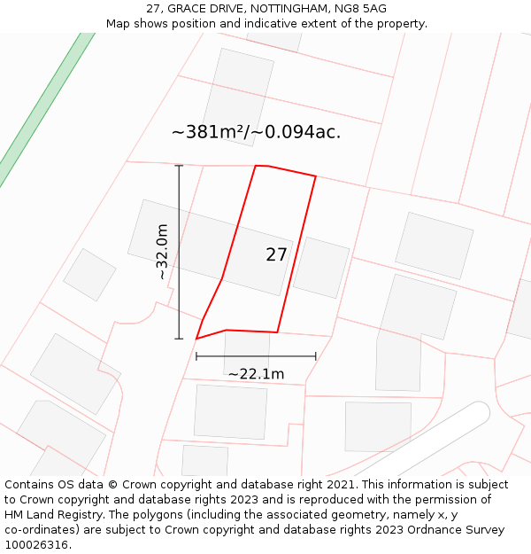 27, GRACE DRIVE, NOTTINGHAM, NG8 5AG: Plot and title map