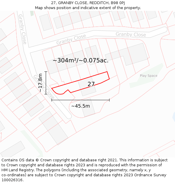 27, GRANBY CLOSE, REDDITCH, B98 0PJ: Plot and title map