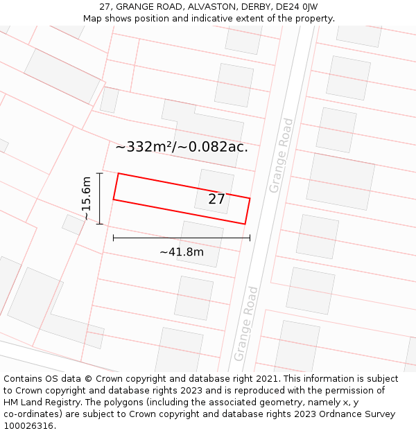 27, GRANGE ROAD, ALVASTON, DERBY, DE24 0JW: Plot and title map