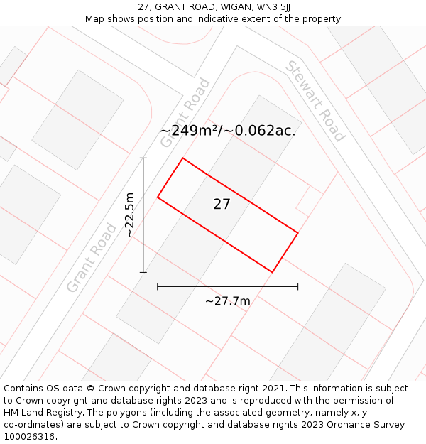 27, GRANT ROAD, WIGAN, WN3 5JJ: Plot and title map