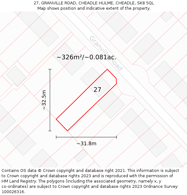27, GRANVILLE ROAD, CHEADLE HULME, CHEADLE, SK8 5QL: Plot and title map
