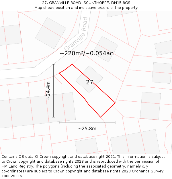 27, GRANVILLE ROAD, SCUNTHORPE, DN15 8GS: Plot and title map