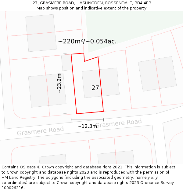 27, GRASMERE ROAD, HASLINGDEN, ROSSENDALE, BB4 4EB: Plot and title map