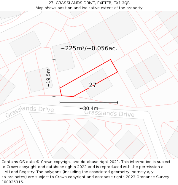 27, GRASSLANDS DRIVE, EXETER, EX1 3QR: Plot and title map