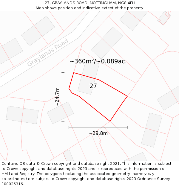 27, GRAYLANDS ROAD, NOTTINGHAM, NG8 4FH: Plot and title map