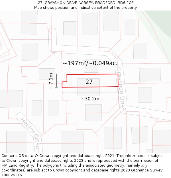 27, GRAYSHON DRIVE, WIBSEY, BRADFORD, BD6 1QF: Plot and title map