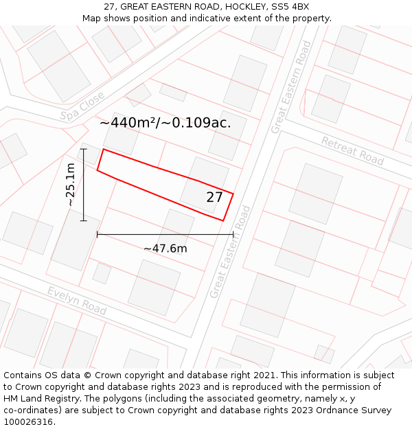27, GREAT EASTERN ROAD, HOCKLEY, SS5 4BX: Plot and title map