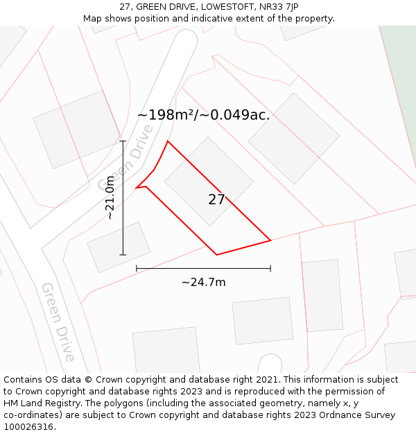 27, GREEN DRIVE, LOWESTOFT, NR33 7JP: Plot and title map