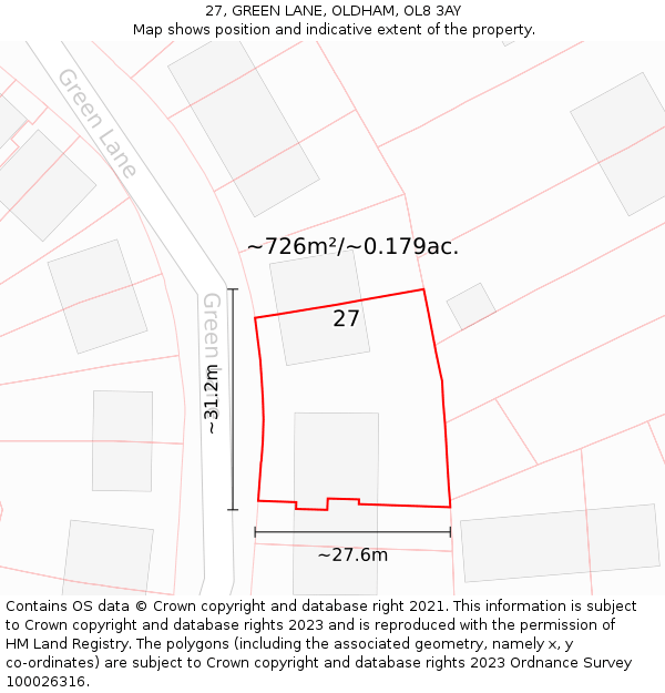27, GREEN LANE, OLDHAM, OL8 3AY: Plot and title map