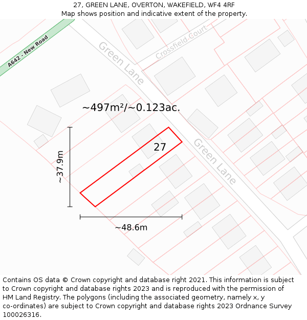 27, GREEN LANE, OVERTON, WAKEFIELD, WF4 4RF: Plot and title map
