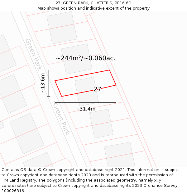 27, GREEN PARK, CHATTERIS, PE16 6DJ: Plot and title map