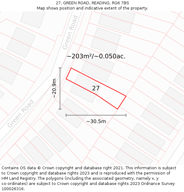 27, GREEN ROAD, READING, RG6 7BS: Plot and title map