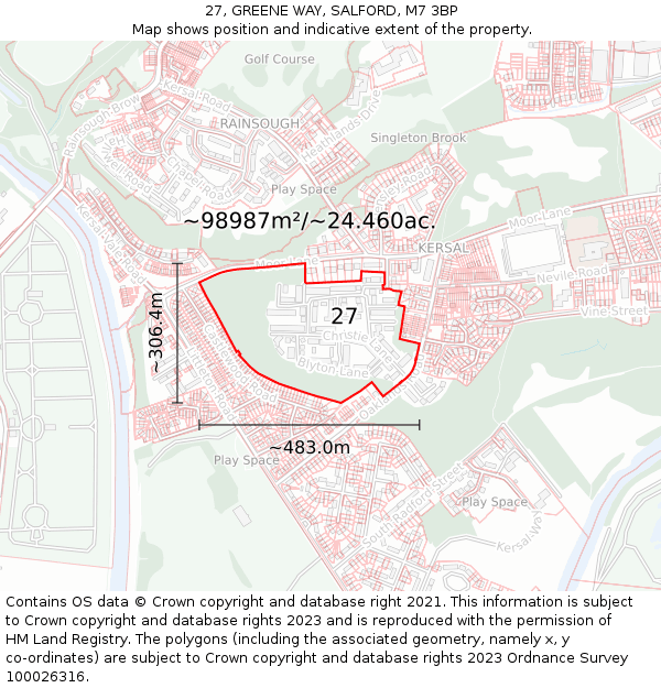 27, GREENE WAY, SALFORD, M7 3BP: Plot and title map