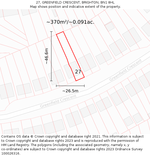 27, GREENFIELD CRESCENT, BRIGHTON, BN1 8HL: Plot and title map