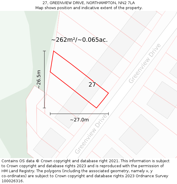 27, GREENVIEW DRIVE, NORTHAMPTON, NN2 7LA: Plot and title map