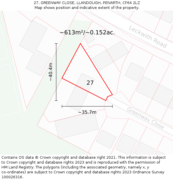 27, GREENWAY CLOSE, LLANDOUGH, PENARTH, CF64 2LZ: Plot and title map