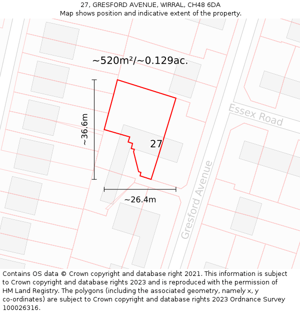 27, GRESFORD AVENUE, WIRRAL, CH48 6DA: Plot and title map