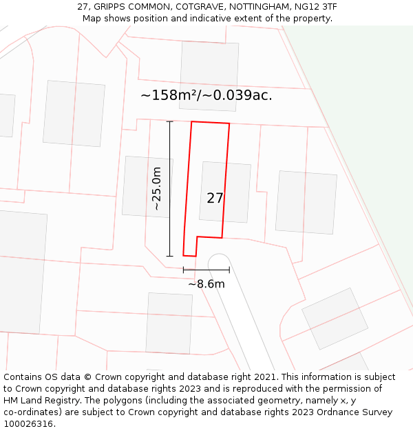 27, GRIPPS COMMON, COTGRAVE, NOTTINGHAM, NG12 3TF: Plot and title map