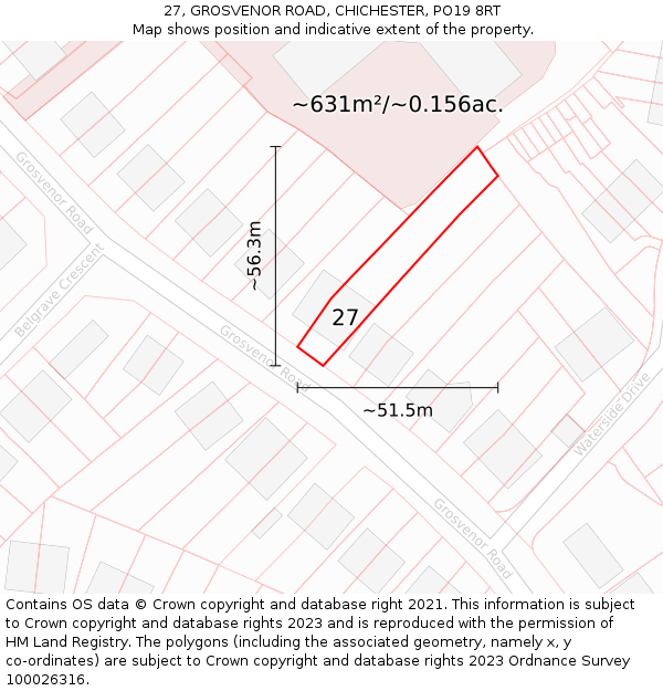 27, GROSVENOR ROAD, CHICHESTER, PO19 8RT: Plot and title map