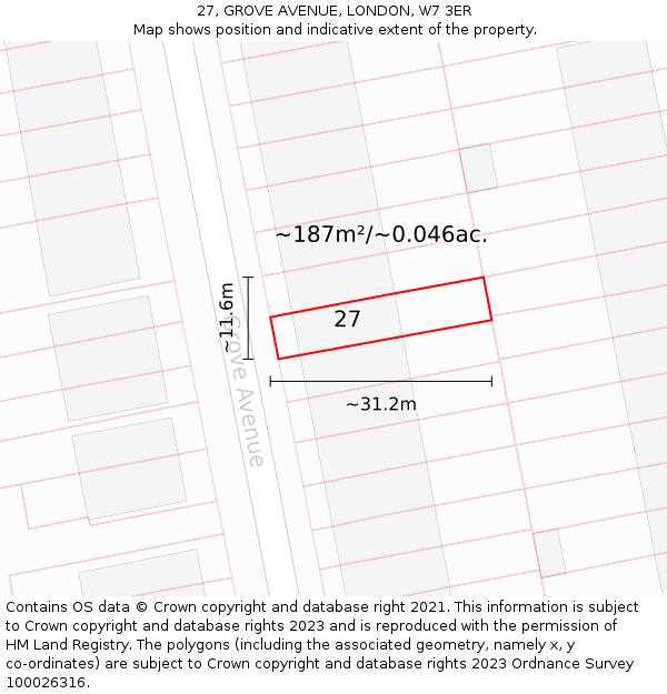 27, GROVE AVENUE, LONDON, W7 3ER: Plot and title map