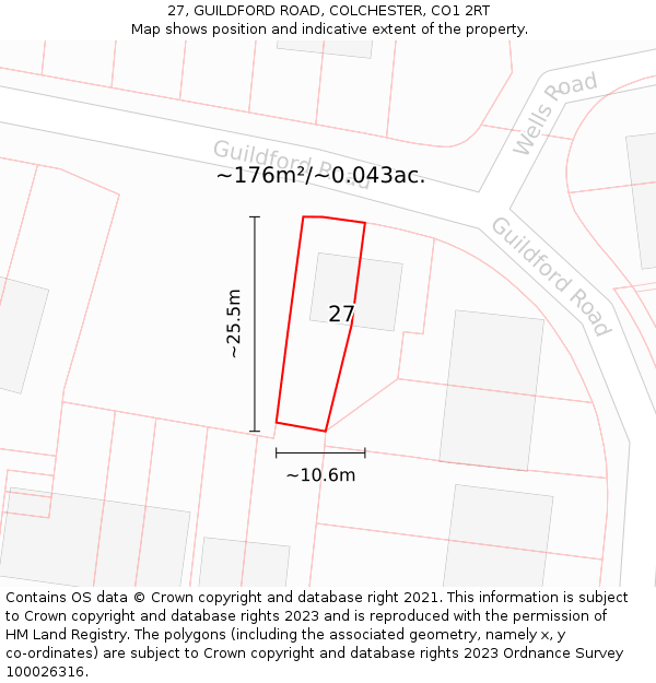 27, GUILDFORD ROAD, COLCHESTER, CO1 2RT: Plot and title map