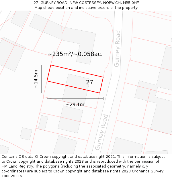 27, GURNEY ROAD, NEW COSTESSEY, NORWICH, NR5 0HE: Plot and title map