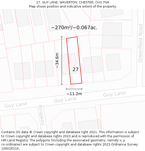 27, GUY LANE, WAVERTON, CHESTER, CH3 7NA: Plot and title map
