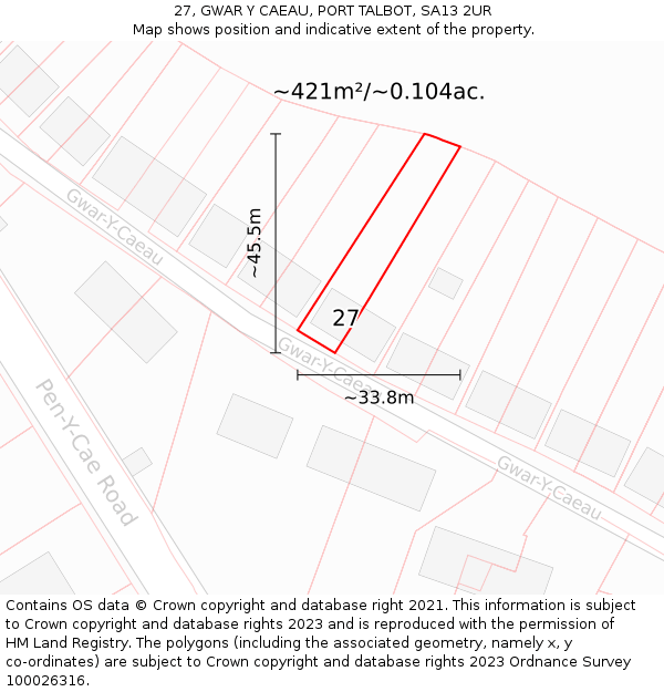 27, GWAR Y CAEAU, PORT TALBOT, SA13 2UR: Plot and title map