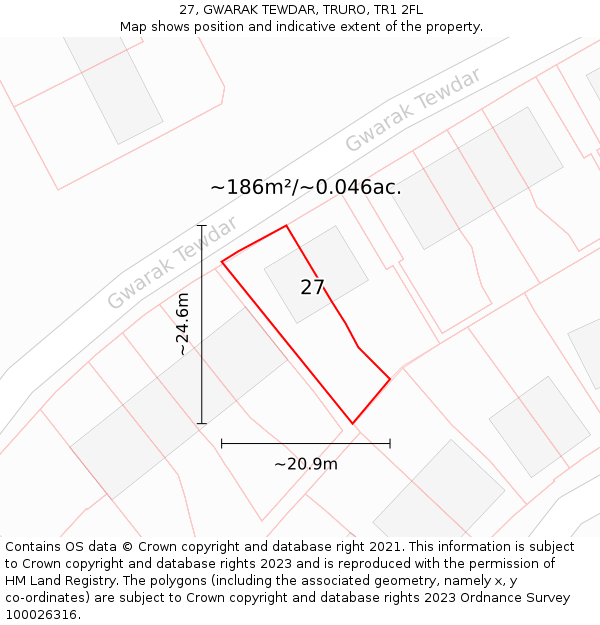 27, GWARAK TEWDAR, TRURO, TR1 2FL: Plot and title map