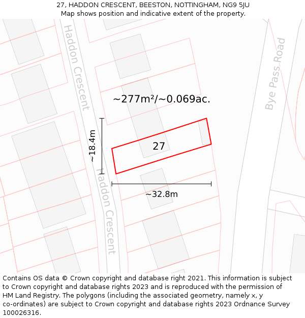 27, HADDON CRESCENT, BEESTON, NOTTINGHAM, NG9 5JU: Plot and title map