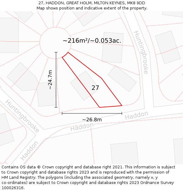 27, HADDON, GREAT HOLM, MILTON KEYNES, MK8 9DD: Plot and title map