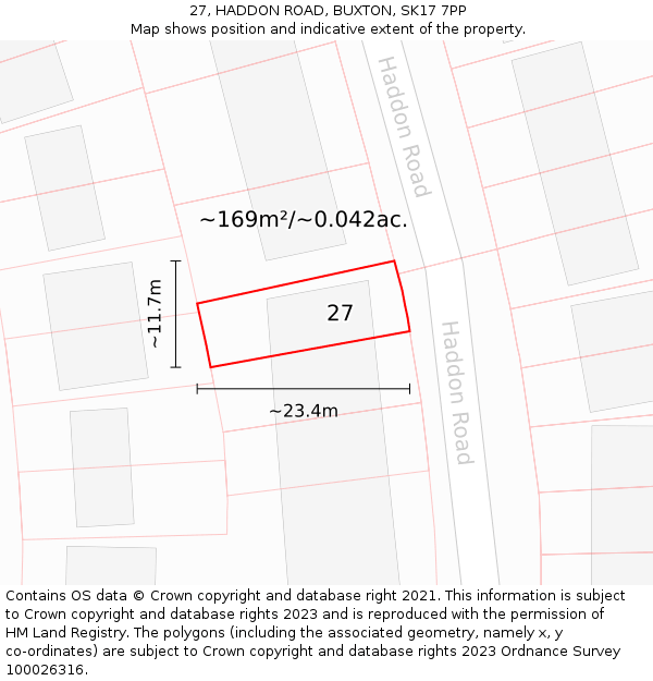 27, HADDON ROAD, BUXTON, SK17 7PP: Plot and title map