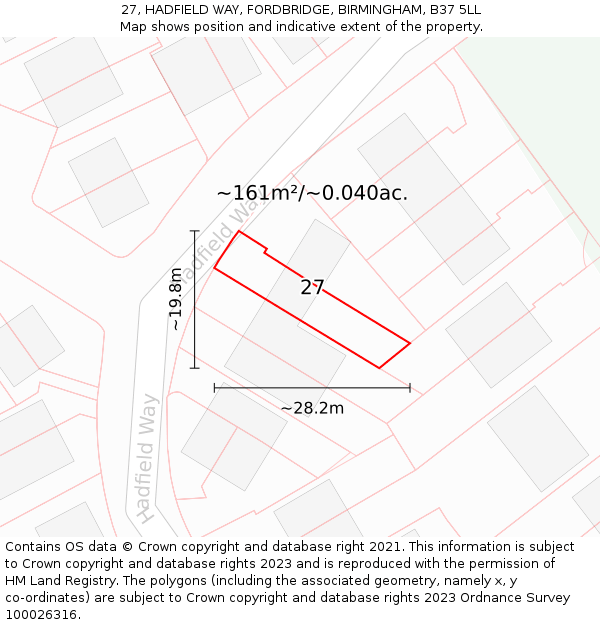 27, HADFIELD WAY, FORDBRIDGE, BIRMINGHAM, B37 5LL: Plot and title map
