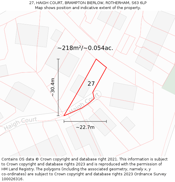 27, HAIGH COURT, BRAMPTON BIERLOW, ROTHERHAM, S63 6LP: Plot and title map