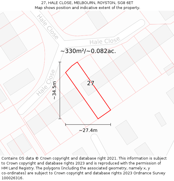27, HALE CLOSE, MELBOURN, ROYSTON, SG8 6ET: Plot and title map
