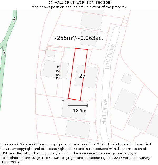27, HALL DRIVE, WORKSOP, S80 3GB: Plot and title map