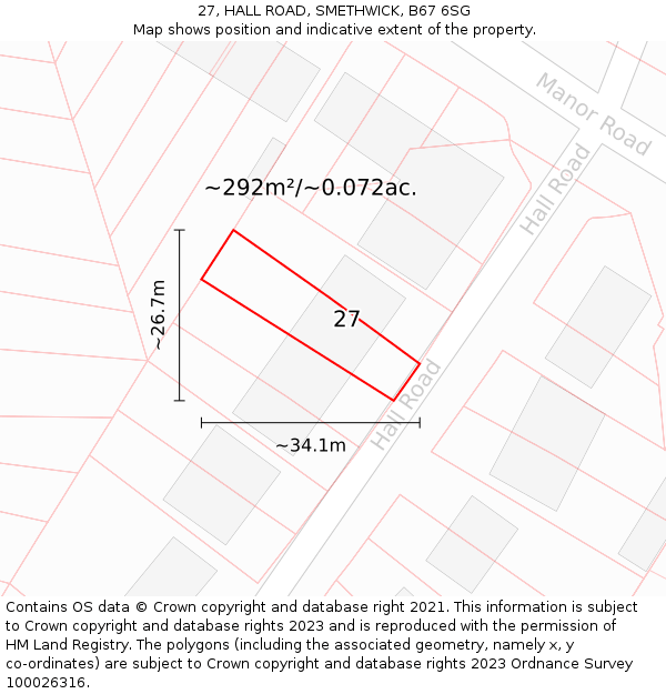 27, HALL ROAD, SMETHWICK, B67 6SG: Plot and title map