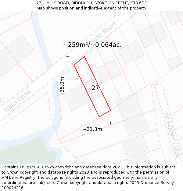 27, HALLS ROAD, BIDDULPH, STOKE-ON-TRENT, ST8 6DD: Plot and title map