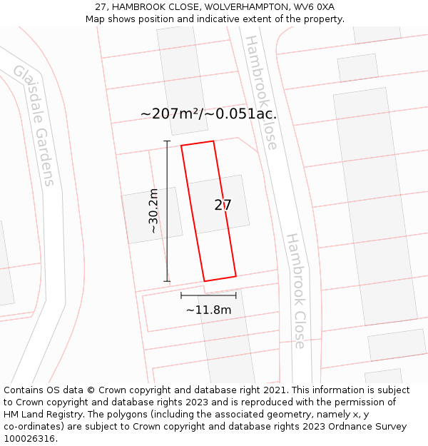 27, HAMBROOK CLOSE, WOLVERHAMPTON, WV6 0XA: Plot and title map