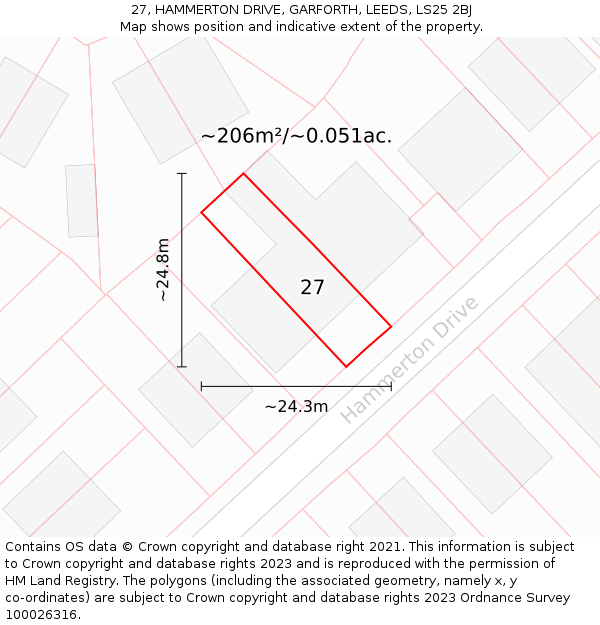 27, HAMMERTON DRIVE, GARFORTH, LEEDS, LS25 2BJ: Plot and title map