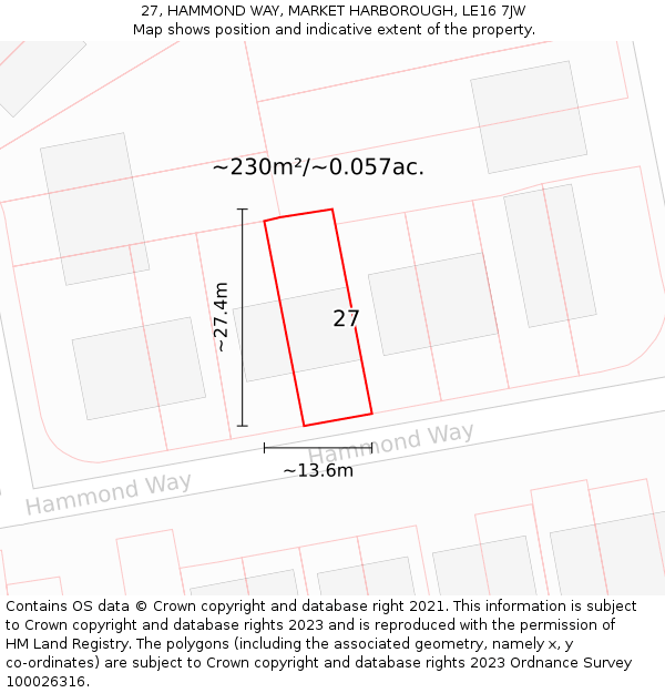 27, HAMMOND WAY, MARKET HARBOROUGH, LE16 7JW: Plot and title map