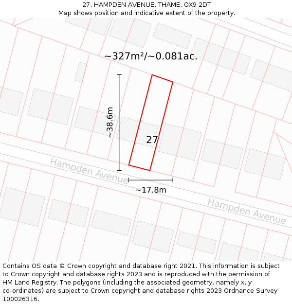 27, HAMPDEN AVENUE, THAME, OX9 2DT: Plot and title map
