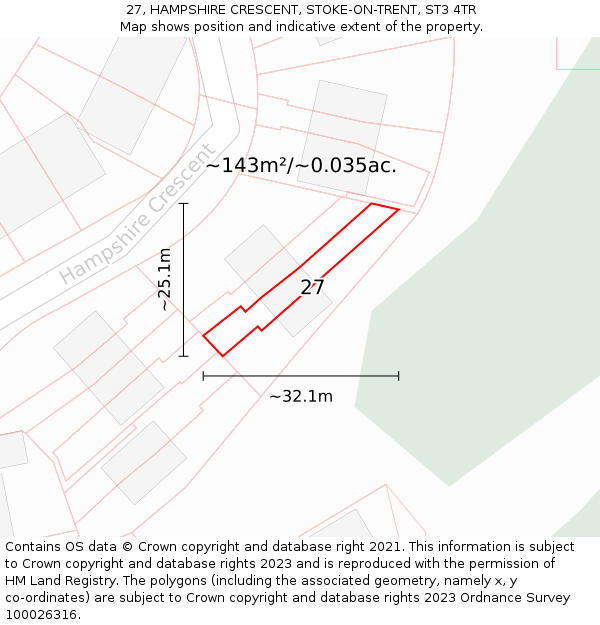 27, HAMPSHIRE CRESCENT, STOKE-ON-TRENT, ST3 4TR: Plot and title map