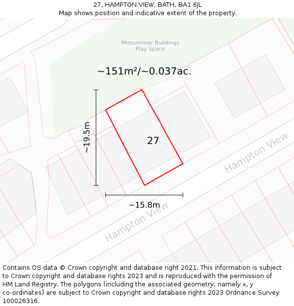 27, HAMPTON VIEW, BATH, BA1 6JL: Plot and title map