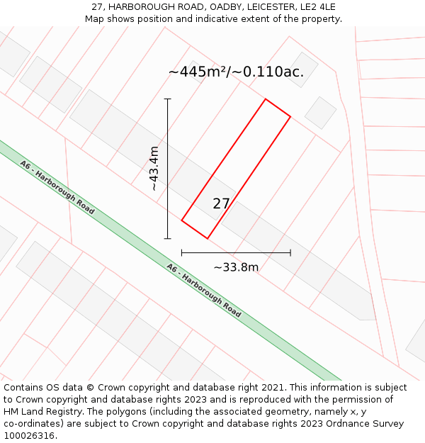 27, HARBOROUGH ROAD, OADBY, LEICESTER, LE2 4LE: Plot and title map